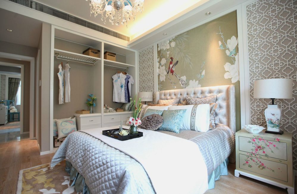 中式田园风格162平米四居卧室床头灯设计图片
