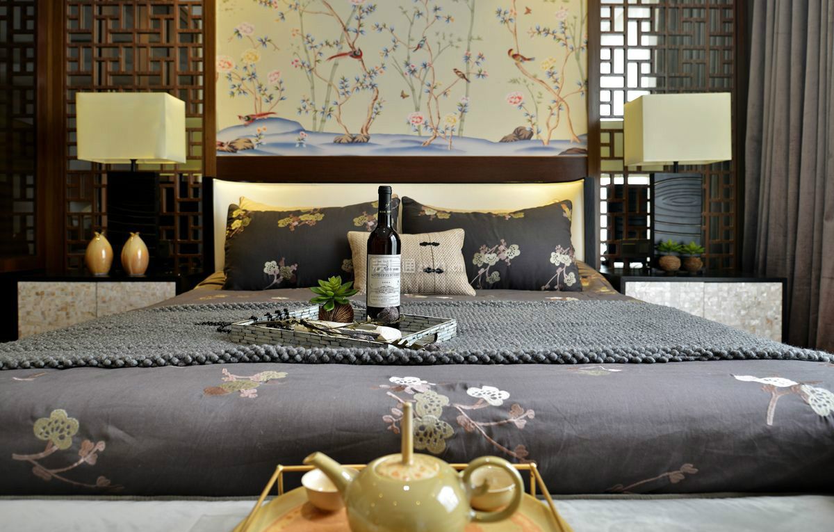 新中式风格121平三居室卧室床头灯设计图片