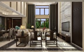 新中式风格170平复式客厅窗帘家装效果图