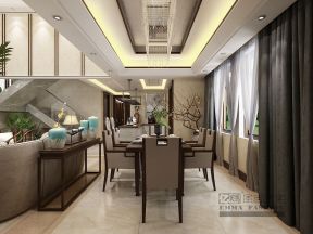 新中式风格170平复式餐厅吊顶家装效果图