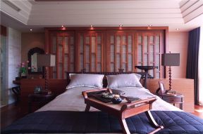 东南亚风格103平三居室卧室床头背景墙设计图片