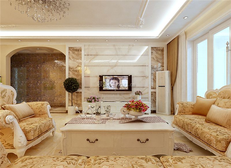 160平米简欧风格四居室客厅电视墙设计效果图