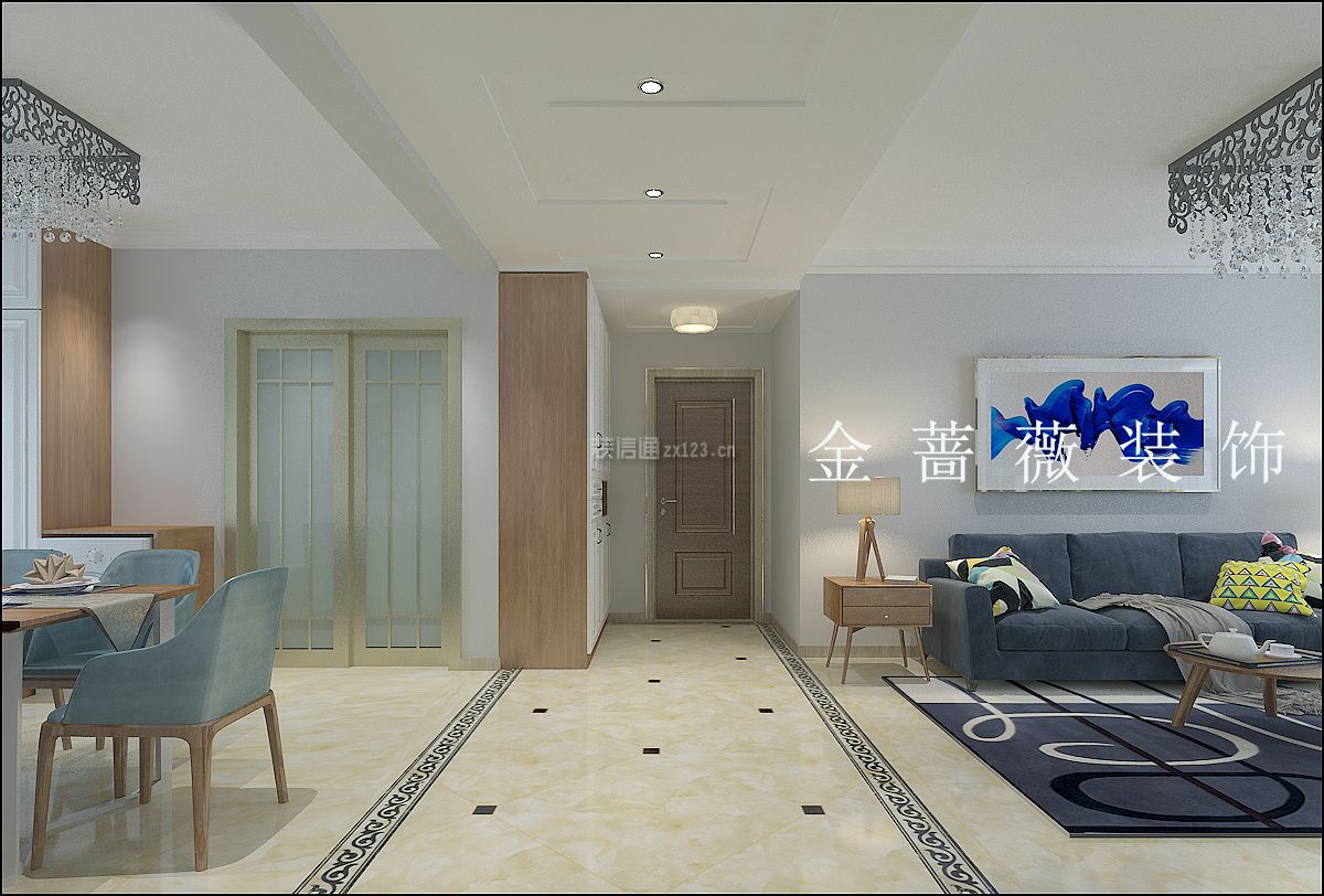 97平米现代简约风格两居室客厅沙发墙装修效果图