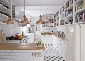 2020白色厨房橱柜装修效果图 开放式厨房瓷砖 2020开放式厨房图 