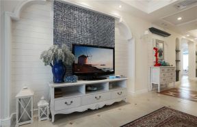 地中海田园风格客厅马赛克电视墙设计效果图片