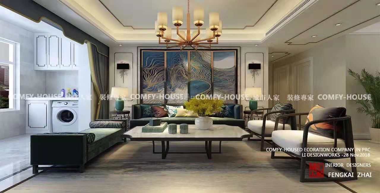 180平米新中式风格四居室客厅沙发装潢效果图