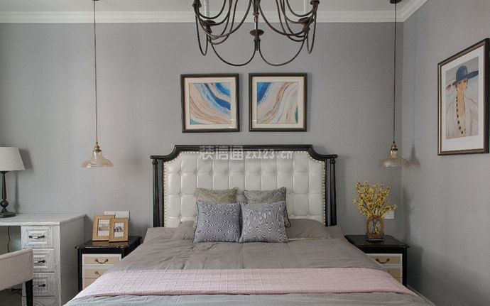 120平方美式风格卧室床头吊灯效果图片