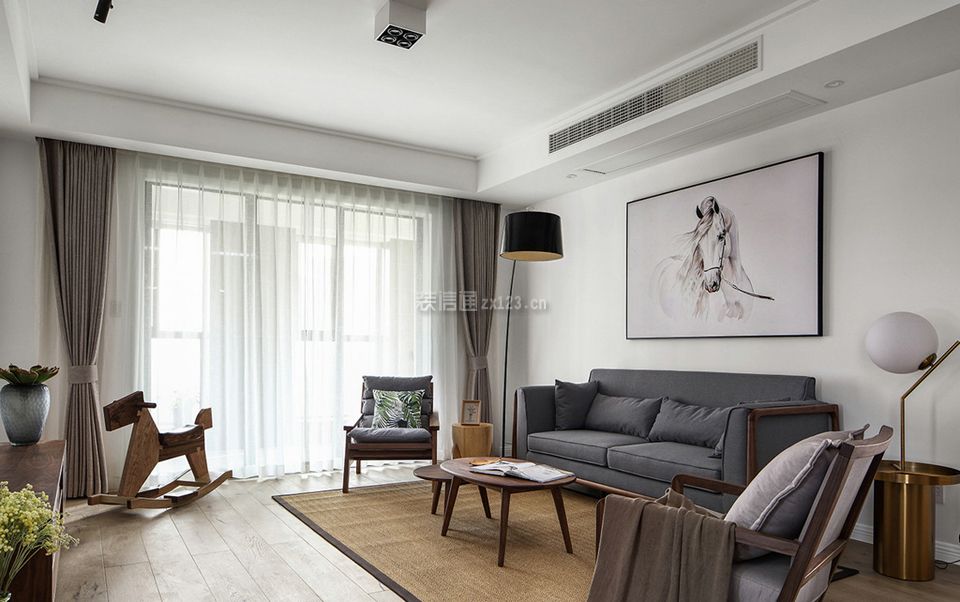 北欧风格大户型客厅灰色沙发装饰效果图