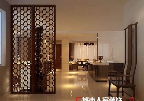 长江现代城110平米三居室中式风格装修效果图