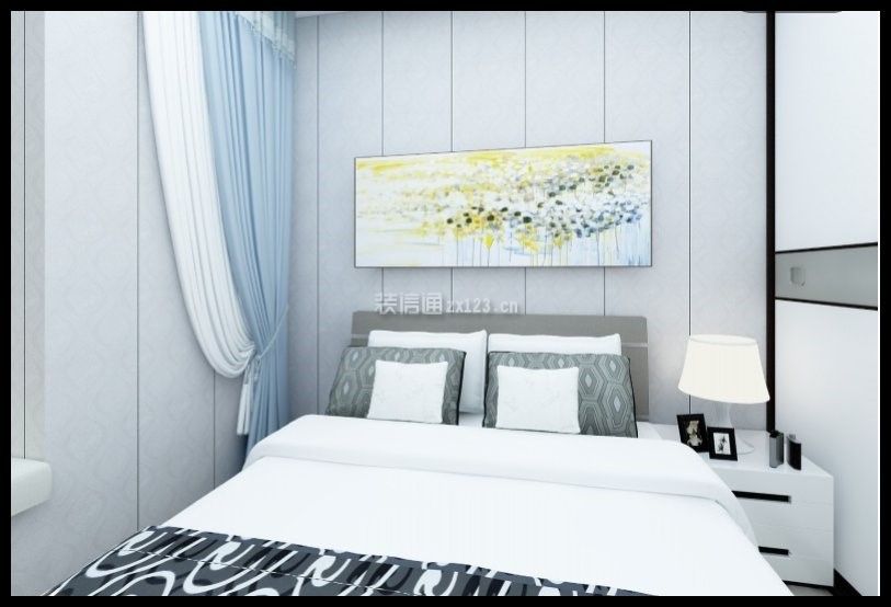 106平米现代简约风格三居卧室挂画装修效果图