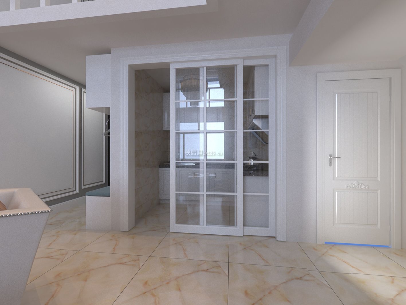 现代风格120平米复式楼厨房推拉门装修效果图
