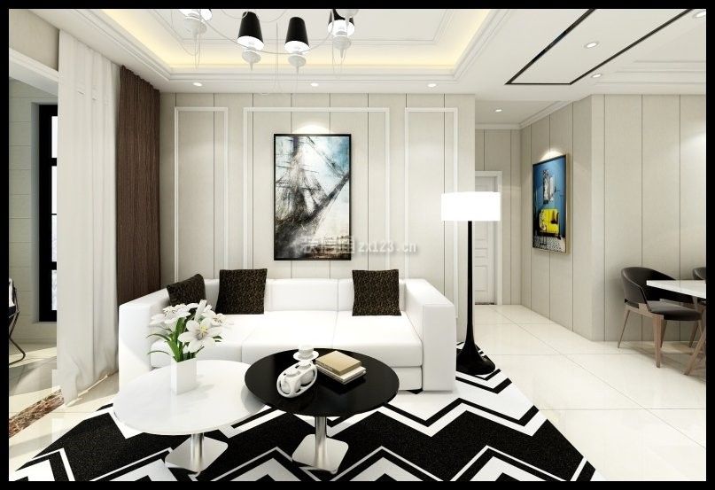 106平米现代简约风格三居客厅沙发墙装修效果图
