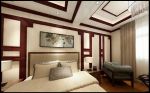新中式风格268平复式卧室背景墙设计效果图
