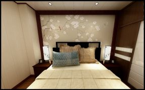 新中式风格268平复式卧室彩绘床头背景墙设计效果图
