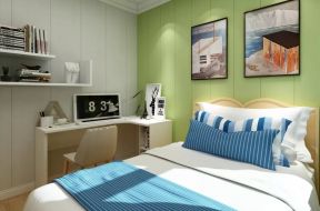 78平米现代简约两居室卧室绿色背景墙设计效果图