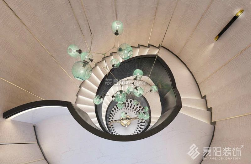 現(xiàn)代風格590平米別墅樓梯背景墻裝修效果圖