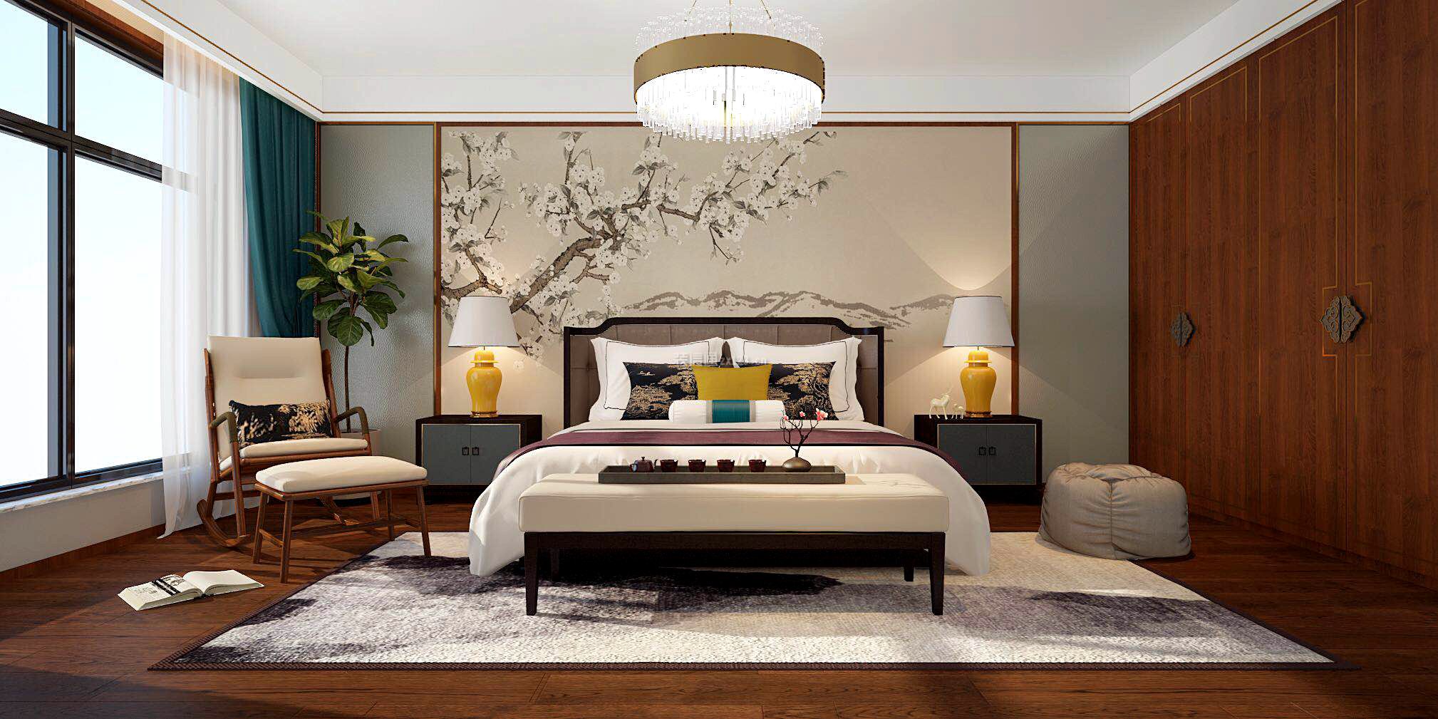 150平中式风格卧室地毯装饰装修效果图