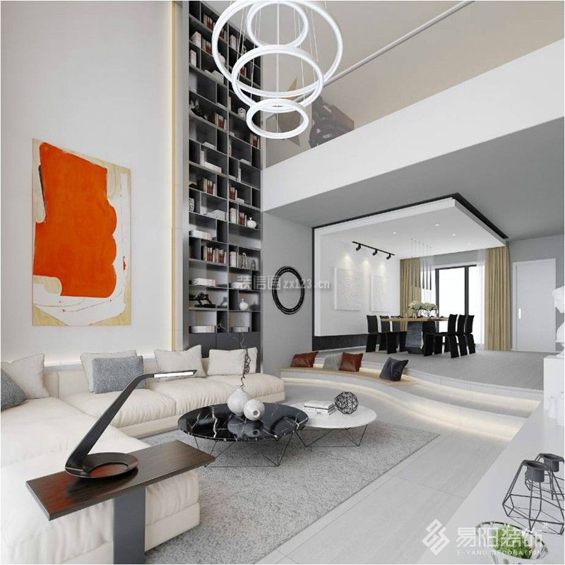 简约现代风格380平别墅客厅沙发墙设计效果图