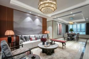 145平新中式风格客厅沙发背景墙效果图
