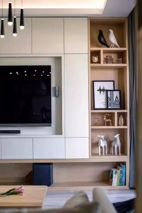 149平简约风格客厅电视墙收纳柜设计效果图片