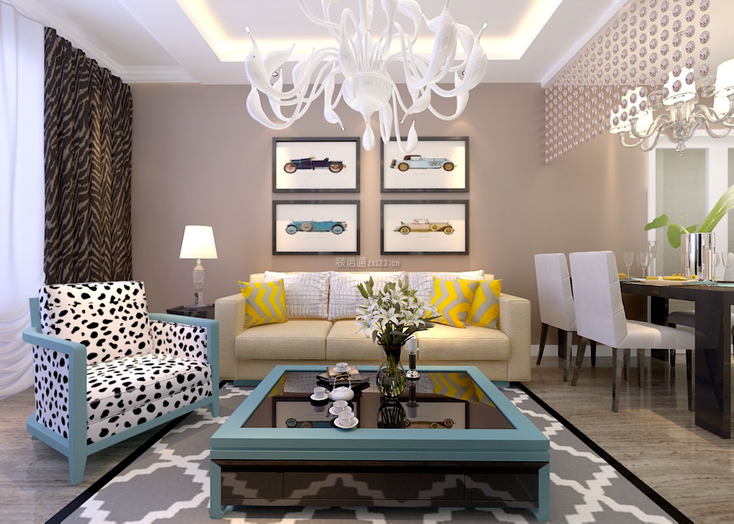 112平米现代简约三居室客厅沙发墙设计效果图