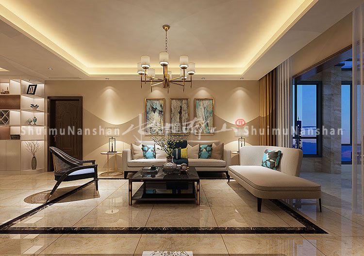 现代简约风格家庭客厅沙发摆放装修装饰效果图