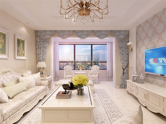 148平米簡歐式風(fēng)格三居客廳電視柜裝修效果圖