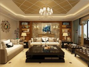 191平米简美式风格复式客厅沙发背景墙家装效果图
