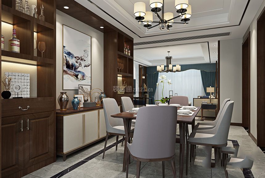 雅戈尔伯爵新中式140平四居餐厅室装修案例
