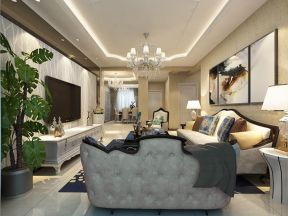 欧式风格三居室客厅灯带设计装修图片