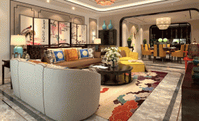 新中式风格208平米四居客厅沙发墙装修效果图