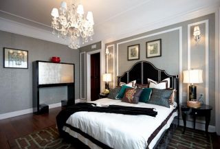 欧式风格高层大户型主卧室床头挂画装修图片