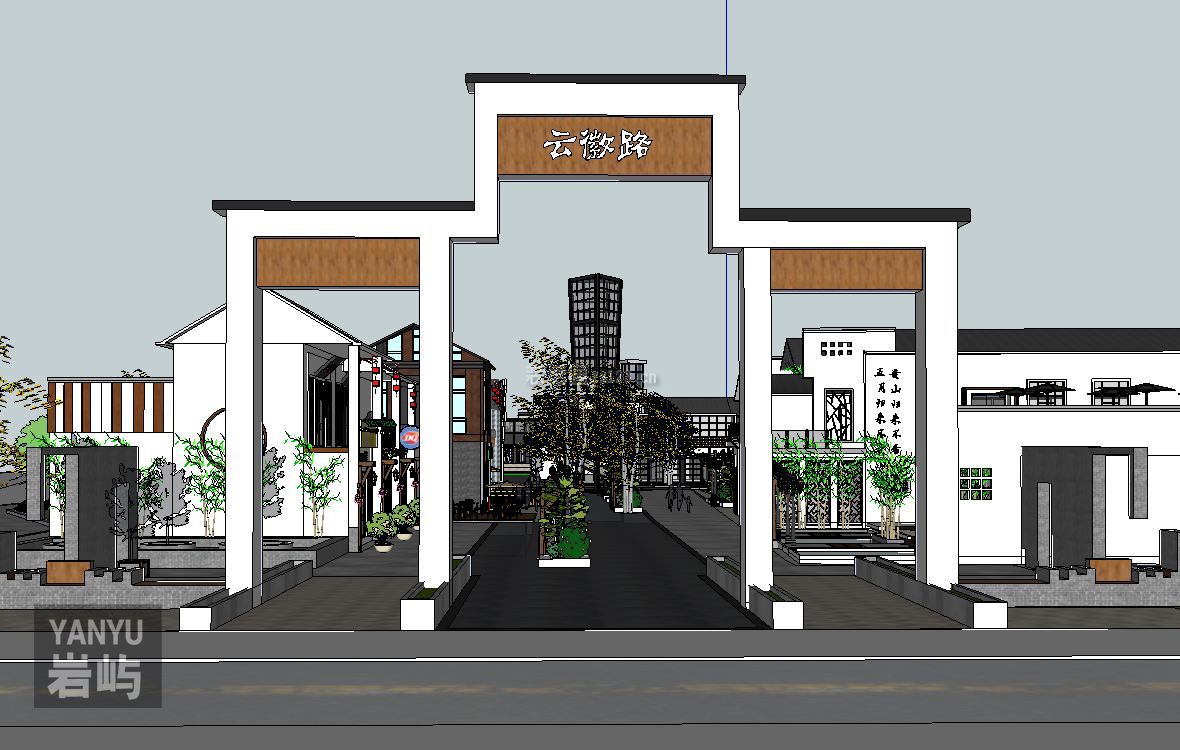 中式风格20000平米主题美食街入口装修效果图