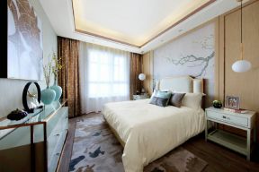 现代中式风格140平四居室卧室窗帘搭配装修图片