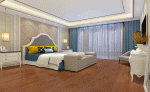 160平米现代欧式四居室卧室蓝色窗帘家装效果图