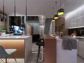 现代简约风格96平米复式厨房吧台装修效果图