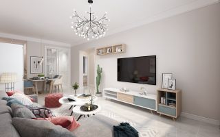 现代北欧风格57平两居客厅电视柜设计效果图