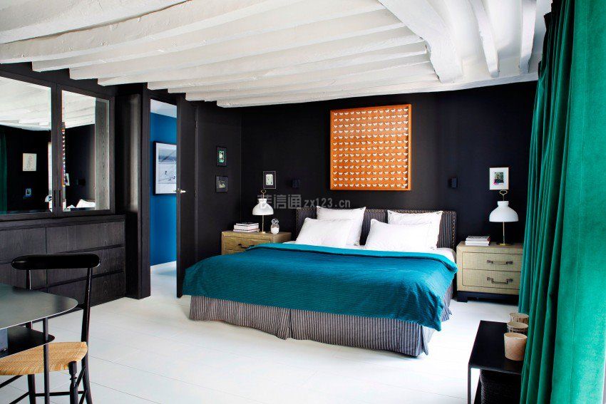 170平米大户型卧室黑色背景墙装修效果图