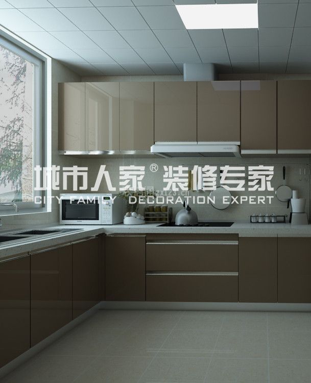 新中式风格家庭厨房转角厨房设计装潢图片