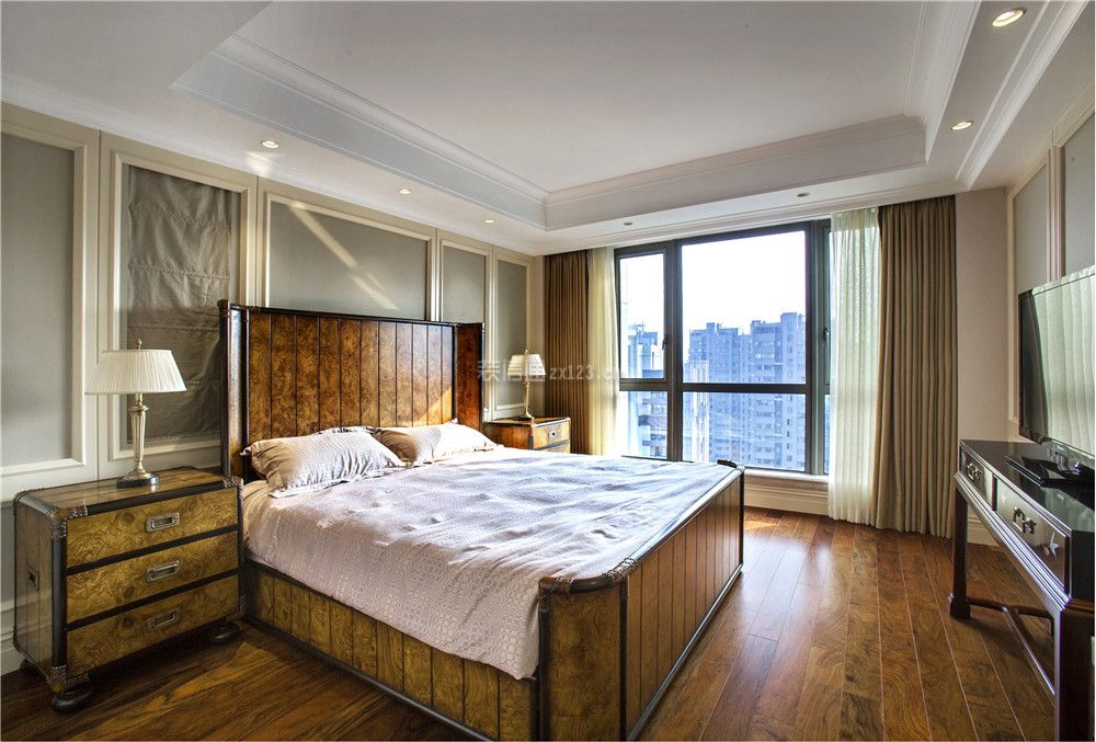 84平米简美式风格平层卧室窗户设计图片