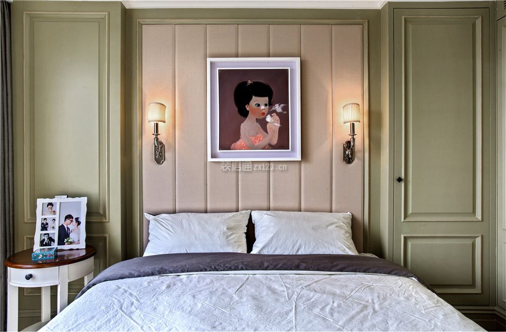 84平米简美式风格平层卧室壁灯设计图片