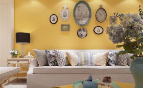126平米三居室家装客厅黄色沙发背景墙设计图片