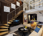 120平米现代简约复式客厅楼梯家装效果图