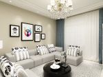 105平现代风格家庭客厅白色窗帘装饰效果图