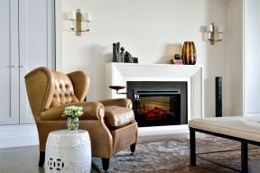 现代欧式风格90平米三室客厅休闲皮沙发椅家装图片