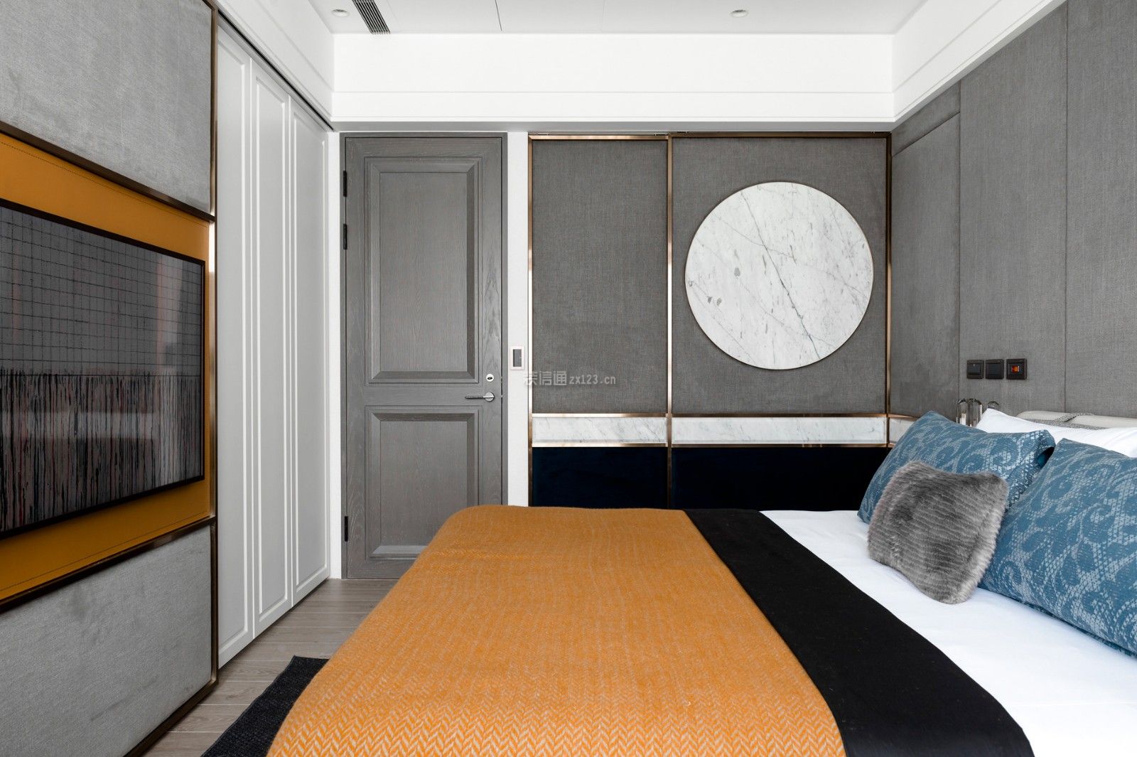 轻奢现代风格118平三居室卧室灰色墙面设计图片