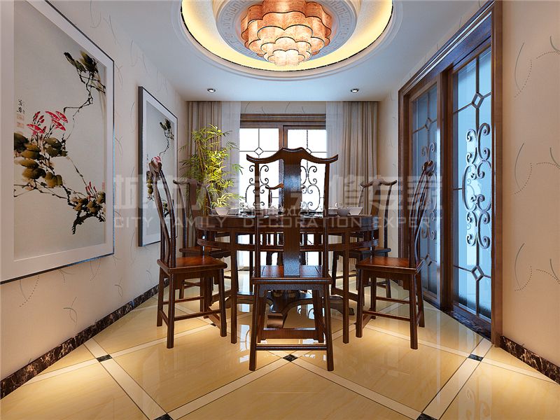 新中式风格126平方米三居餐厅家装效果图