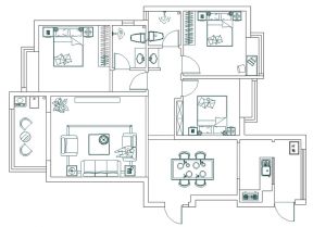 126平米三居室户型设计图
