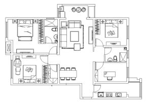 126平米三居室住宅平面图