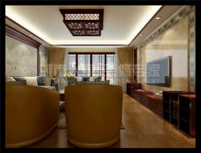 新中式风格170平复式客厅背景墙家装效果图
